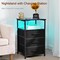 Nightstands Set of 2, Night Stand with Charging Station USB C Charger & 2 AC Outlets, Wide Tabletop End Table with LED Light Strips, Bedroom Bedside Table with 3 Fabric Drawers